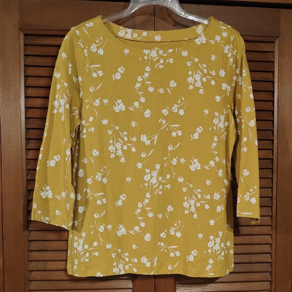 NWT St. John's Bay Mustard Floral Long Sleeve Top